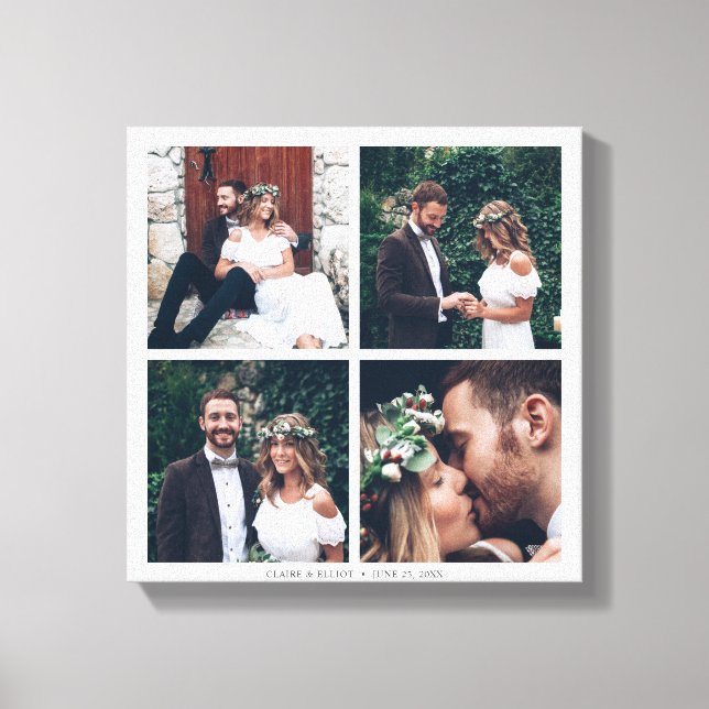 Custom Square Collage Wedding Photo & Text Canvas Print (Front)