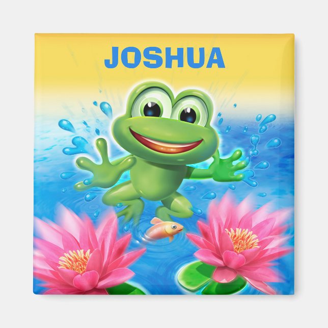 Custom Square Fridge Magnet Leaping frog design (Front)