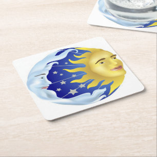 Custom Square Paper Coasters/Sun, Moon and Stars Coaster