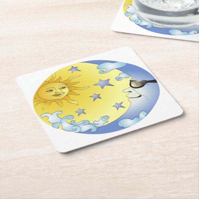 Custom Square Paper Coasters/Sun, Moon and Stars Coaster (Angled)