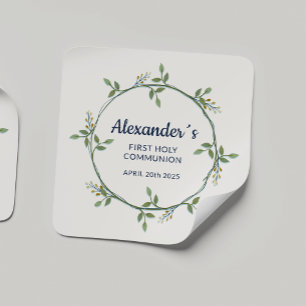 Custom Square Sticker – Floral Communion Wreath