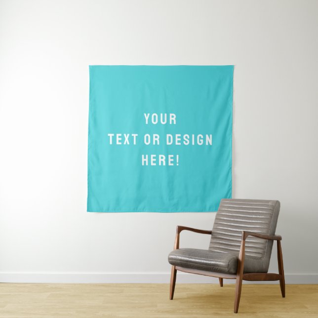 Custom Square Tapestry – Cyan Blue & Personalised (In Situ)