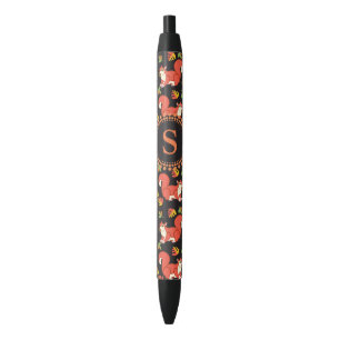 Custom Squirrel and Autumn Leaf Pattern Black Ink Pen