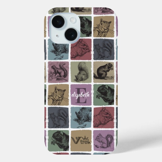 Custom Squirrel Name Initial Retro Personal Gift Case-Mate iPhone Case (Back)