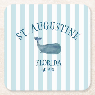 Custom St Augustine Florida Est Beach Whale Square Paper Coaster