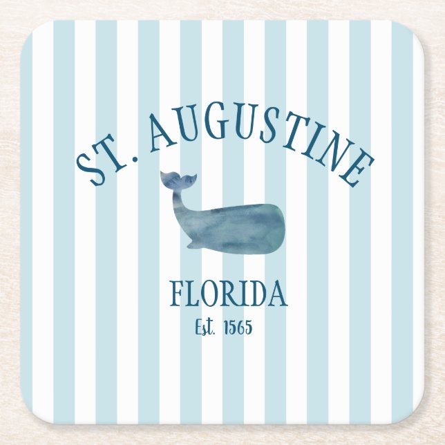 Custom St Augustine Florida Est Beach Whale Square Paper Coaster (Front)
