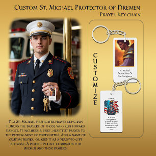 Custom St. Michael Protector of Firemen Prayer Key Ring
