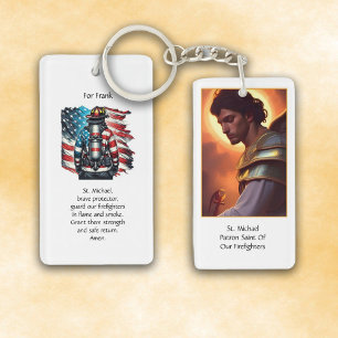 Custom St. Michael Protector of Firemen Prayer Key Ring