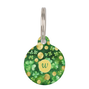 Custom St Patrick's Day Shamrock Gold Green Clover Pet Tag