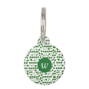 Custom St Patrick's Day Shamrock Heart White Green Pet Tag