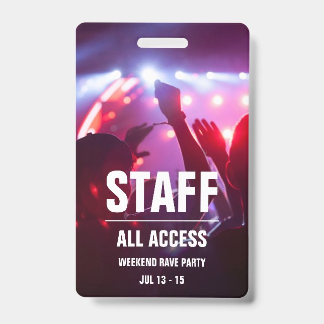 Custom Staff | All Access Concert Pass Badge ID Badge (Front)