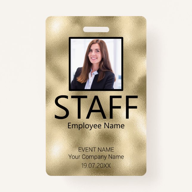 Custom Staff Barcode Event Gold Badge ID Badge (Front)