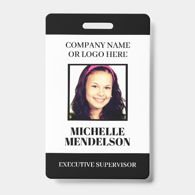 Custom staff employee photo ID tag barcode Badge (Front)