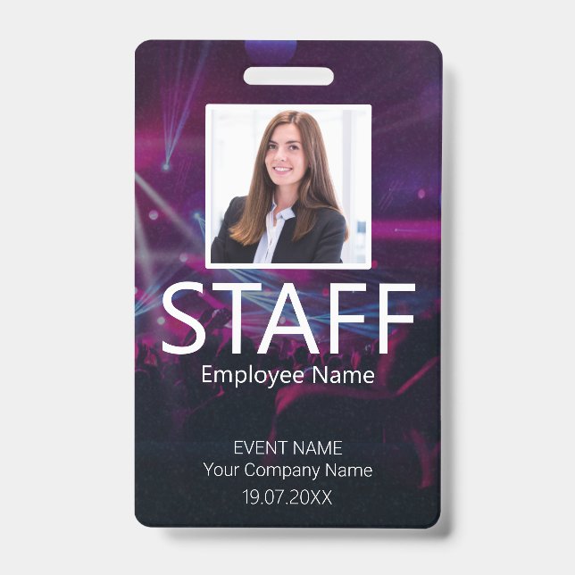 Custom Staff Event Barcode Purple Badge ID Badge (Front)