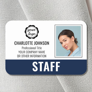 Custom Staff ID Logo Photo Logo Navy Magnetic Name Tag