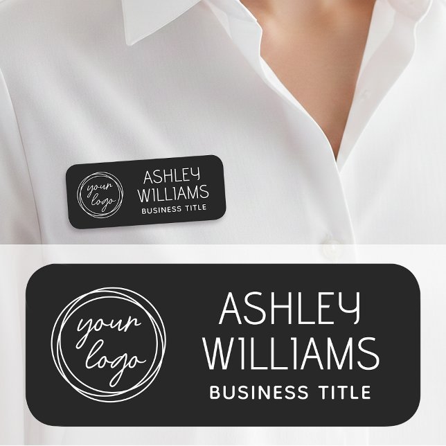 Custom Staff Name Badge with Logo Modern Black (Creator Uploaded)