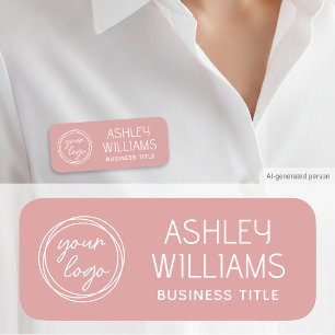 Custom Staff Name Badge with Logo Modern Pink