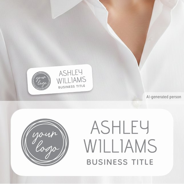 Custom Staff Name Badge with Logo Modern White (Creator Uploaded)