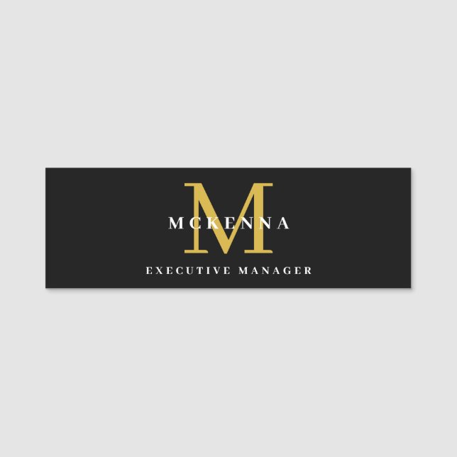 Custom Staff Name Tag for Business Black Gold (Front)