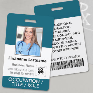 Custom Staff Photo, Barcode,+ Logo Bayou Blue Name ID Badge