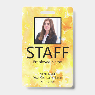 Custom Staff QR Code Event Yellow Badge ID Badge