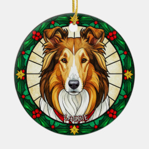 Custom Stained glass effect DOG'S name Christmas Ceramic Tree Decoration