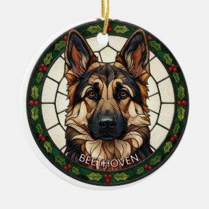 Custom Stained glass effect DOG'S name Christmas Ceramic Tree Decoration