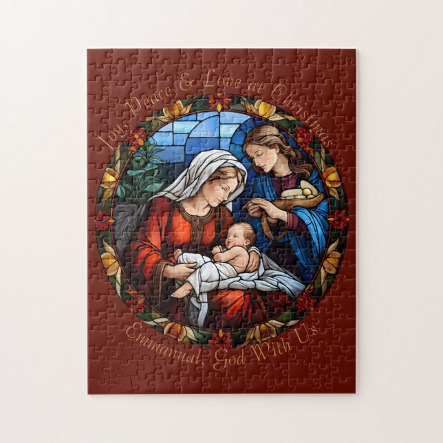 Custom Stained Glass Vintage Christmas Nativity  Jigsaw Puzzle (Vertical)