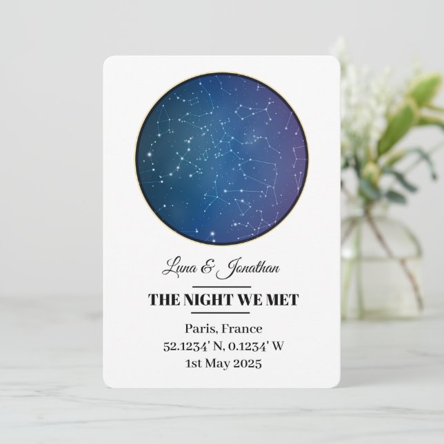 Custom Star Map Card - Personalised Night Sky & Da (Standing Front)