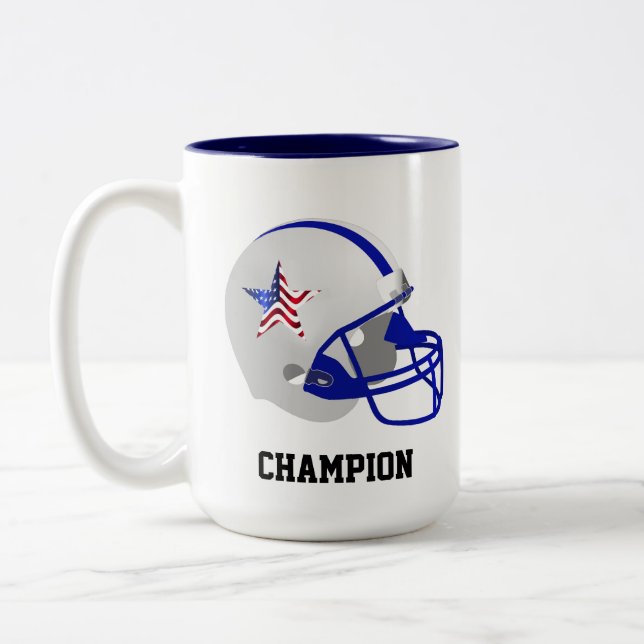 Custom Star on American Football Helmet  Two-Tone Coffee Mug (Left)
