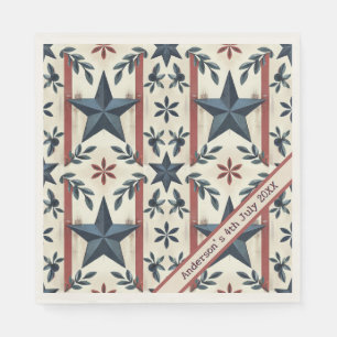 Custom Stars & Stripes Rustic Floral 4th July Napkin