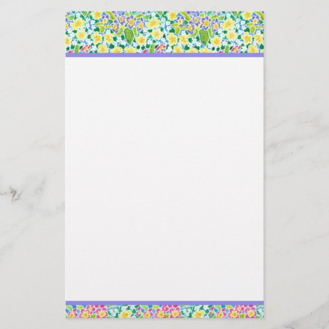 Custom Stationery, Notepaper, Pretty Primroses Stationery (Front)