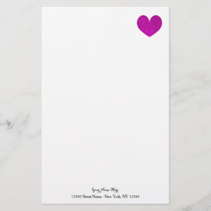 Custom stationery paper with pink glitter heart