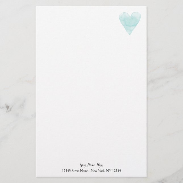 Custom stationery paper with turquoise heart icon (Front)