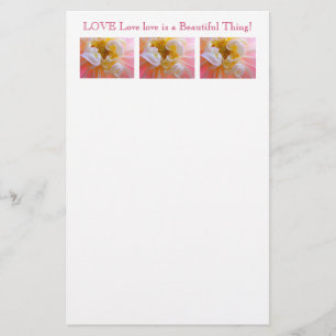 Custom Stationery Pink Dahlia Flowers LOVE Love