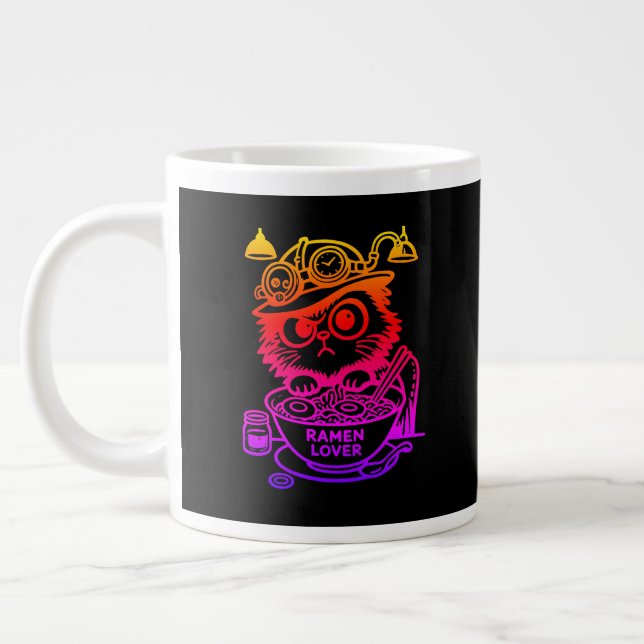 Custom  Steampunk Ramen Cat Funny Anime Giant Mug (Left)