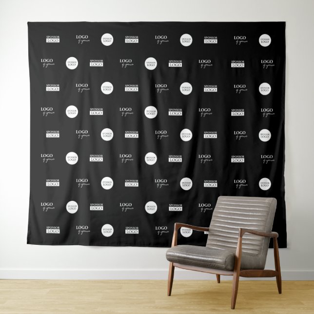 Custom step and repeat 3 Sponsor white logos  Tapestry (In Situ (Horizontal))
