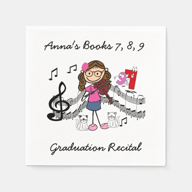 Custom Stick Figure Violin Player Paper Napkins (Front)