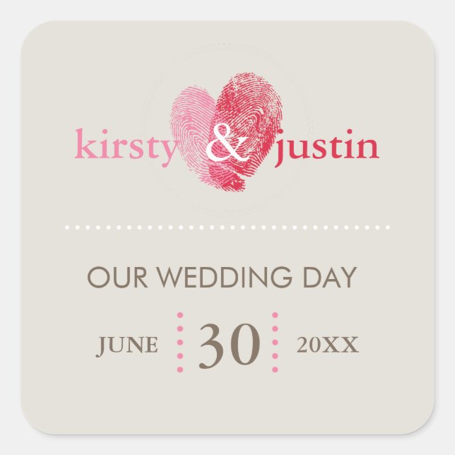 CUSTOM STICKER SEAL cute wedding fingerprint heart (Front)