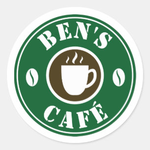 Custom stickers with coffee cup and beans logo