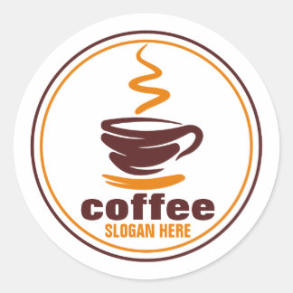 Custom stickers with coffee cup and beans logo