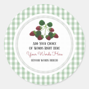 Custom Strawberry and Gingham Classic Round Sticke Classic Round Sticker