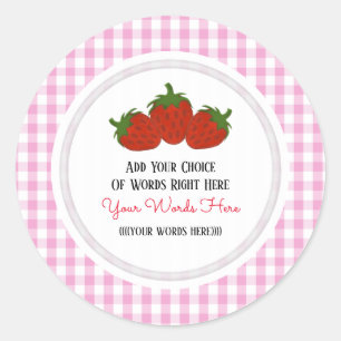 Custom Strawberry and Gingham Classic Round Sticker