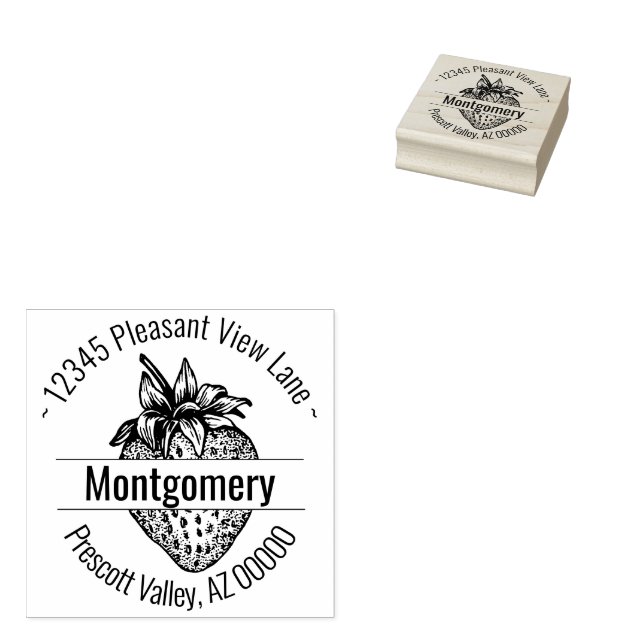 Custom Strawberry Artwork Round Address Name Rubber Stamp (Stamped)