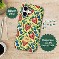 Custom Strawberry Blueberry Pattern on Yellow 