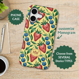 Custom Strawberry Blueberry Pattern on Yellow 
