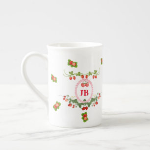 Custom Strawberry Monogrammed  Bone China Mug