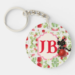 Custom Strawberry Monogrammed  Key Ring