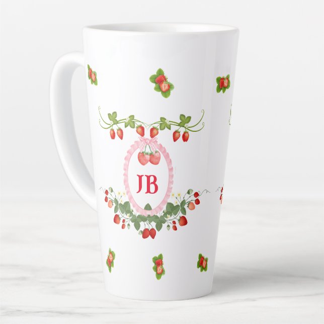 Custom Strawberry Monogrammed  Latte Mug (Left Angle)