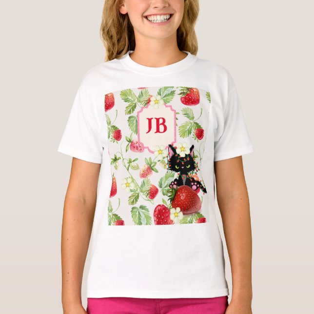 Custom Strawberry Monogrammed  T-Shirt (Front)